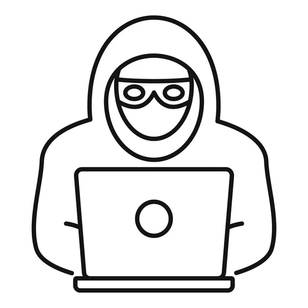 Laptop hacker icon, outline style — Stock Vector