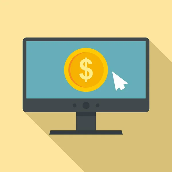Web icono del monitor de dinero, estilo plano — Vector de stock