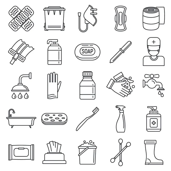 Conjunto de iconos desinfectantes de saneamiento, estilo de contorno — Vector de stock