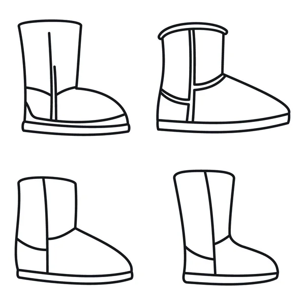 时尚 ugg 靴子图标设置，轮廓样式 — 图库矢量图片