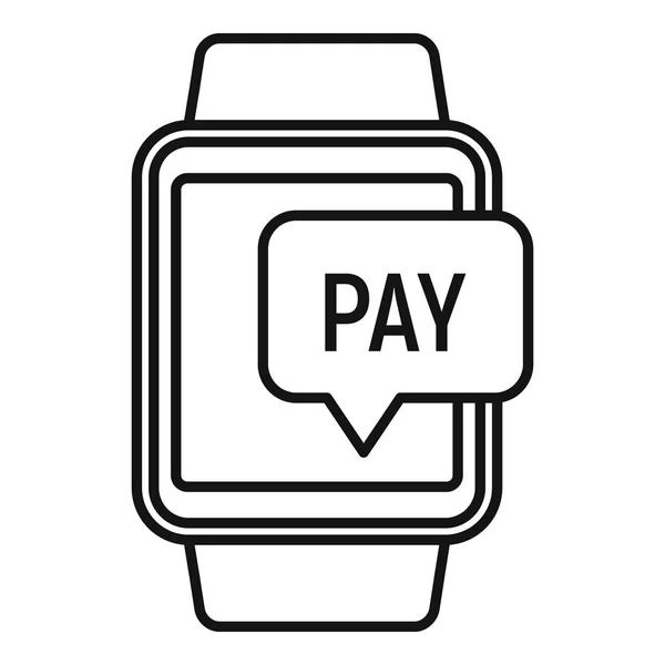 SmartWatch NFC ikona płatności, styl konspektu — Wektor stockowy