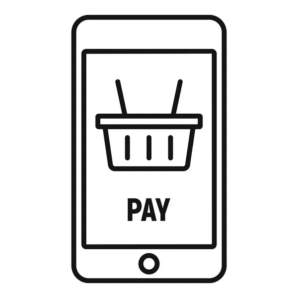 Icona pay online per smartphone, stile contorno — Vettoriale Stock