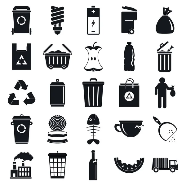 Stad vuilnis icons set, eenvoudige stijl — Stockvector