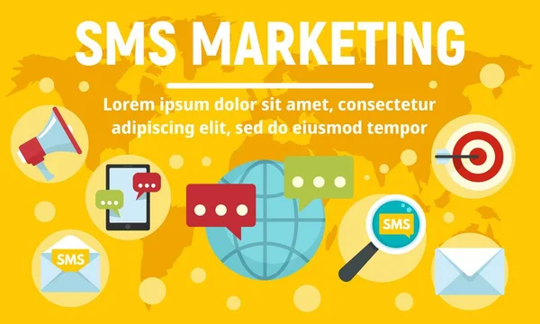 Global sms marketing concept banner, flat style