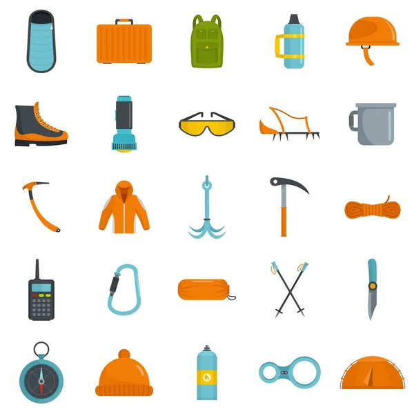 Ensemble d'icônes d'équipement d'alpinisme, style plat — Image vectorielle