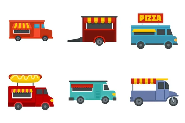 Food Truck Icon Set, flacher Stil — Stockvektor