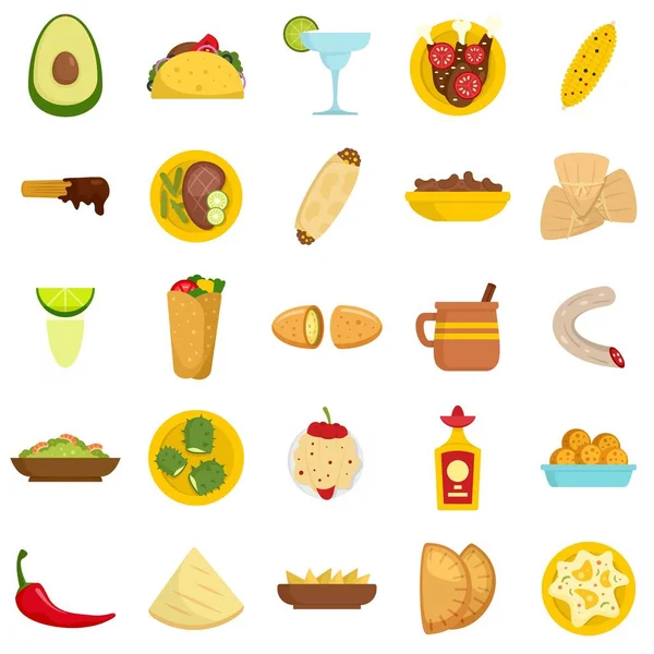Conjunto de iconos de comida mexicana, estilo plano — Vector de stock