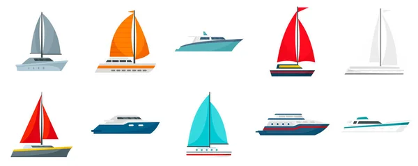 Set di icone di yacht, stile piatto — Vettoriale Stock
