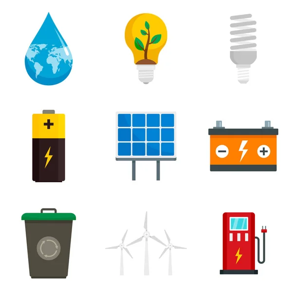 Conjunto de iconos de ahorro de energía, estilo plano — Vector de stock