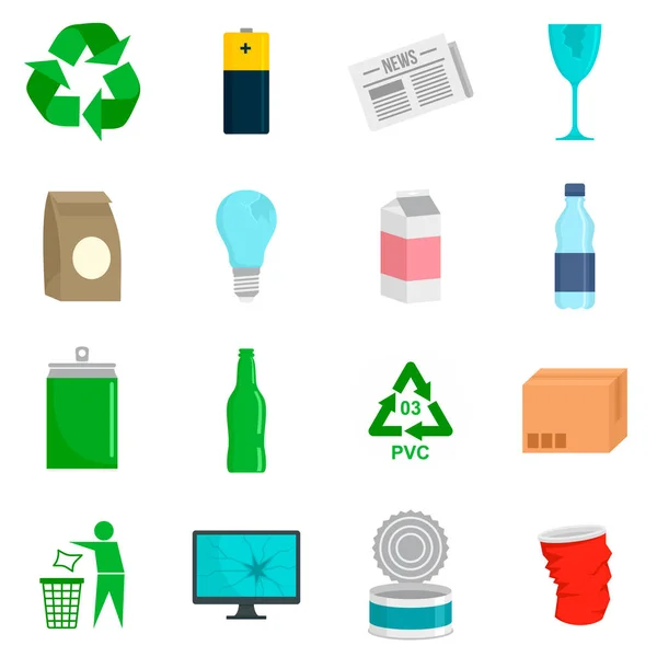 Recycle ensemble d'icônes de jour, style plat — Image vectorielle