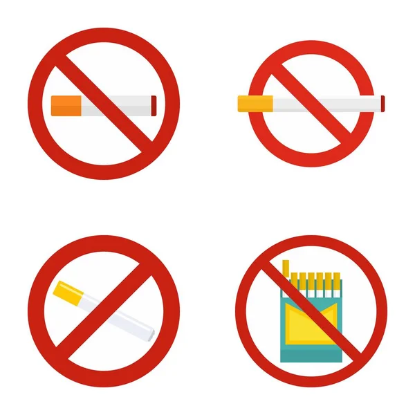 Conjunto de iconos de no fumar, estilo plano — Archivo Imágenes Vectoriales
