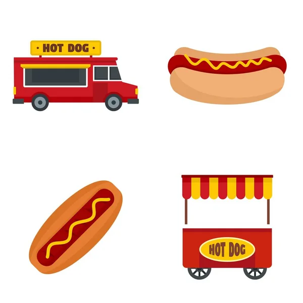 Hot Dog Icon Set, flacher Stil — Stockvektor
