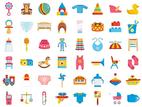 Icon Set für Babyartikel, flacher Stil — Stockvektor