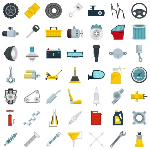 Car parts icon set, flat style — Stock Vector