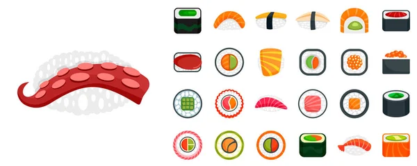 Sushi Roll Icon Set, flacher Stil — Stockvektor