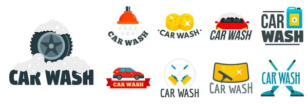 Car wash logo set, vlakke stijl — Stockvector