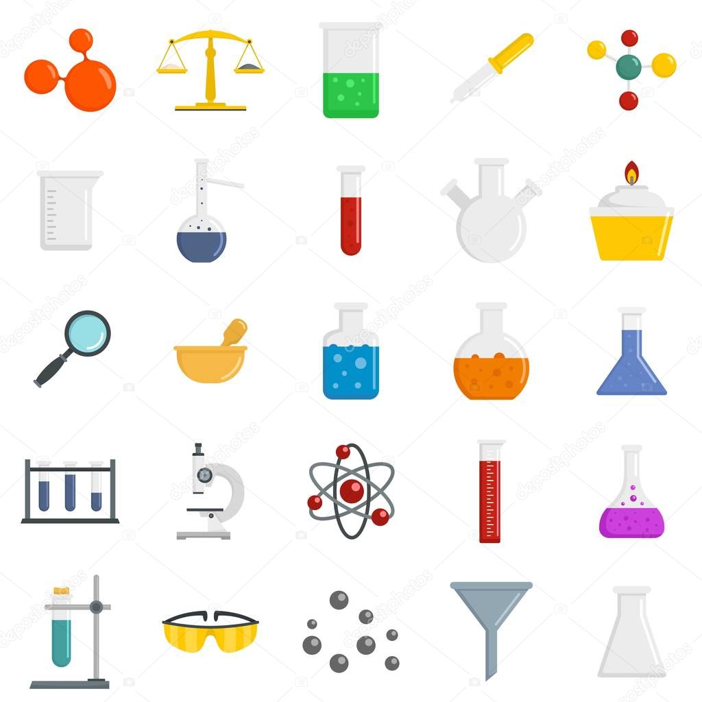 Chemistry science icon set, flat style
