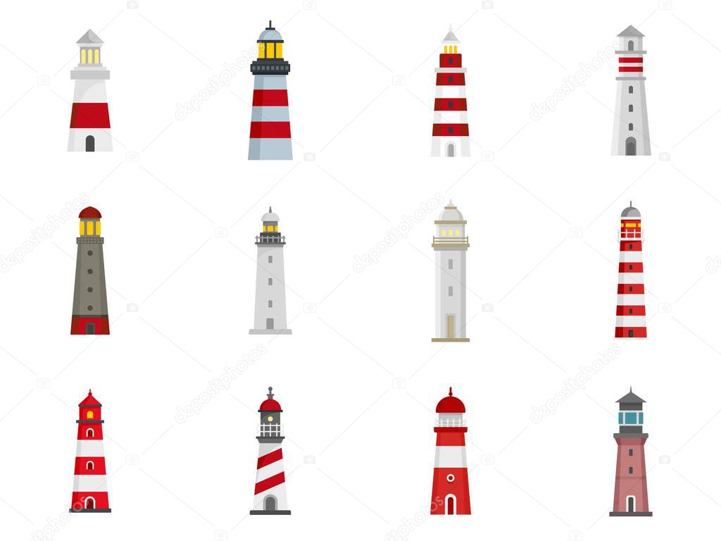 Lighthouse icon set, flat style