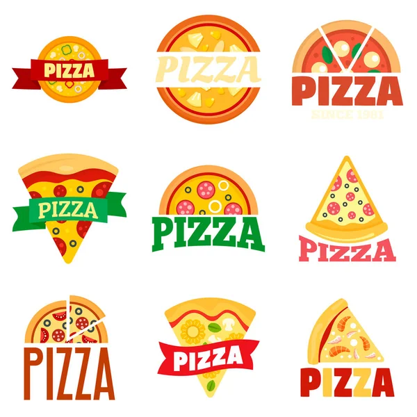 Pizza Logo Set, flacher Stil — Stockvektor