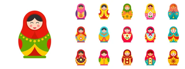 Conjunto de iconos de muñeca anidante, estilo plano — Vector de stock