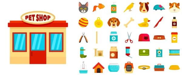 Conjunto de iconos de tienda de mascotas, estilo plano — Vector de stock