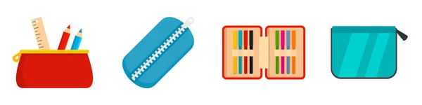 Pencil case icon set, flat style — Stock Vector