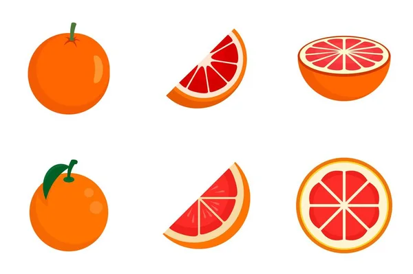 Grapefrugt ikoner sæt, flad stil – Stock-vektor