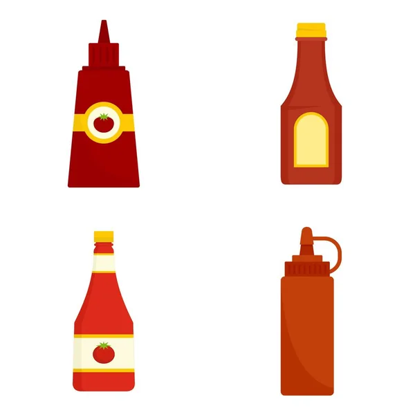 Ketchup ikon készlet, lapos stílusú — Stock Vector