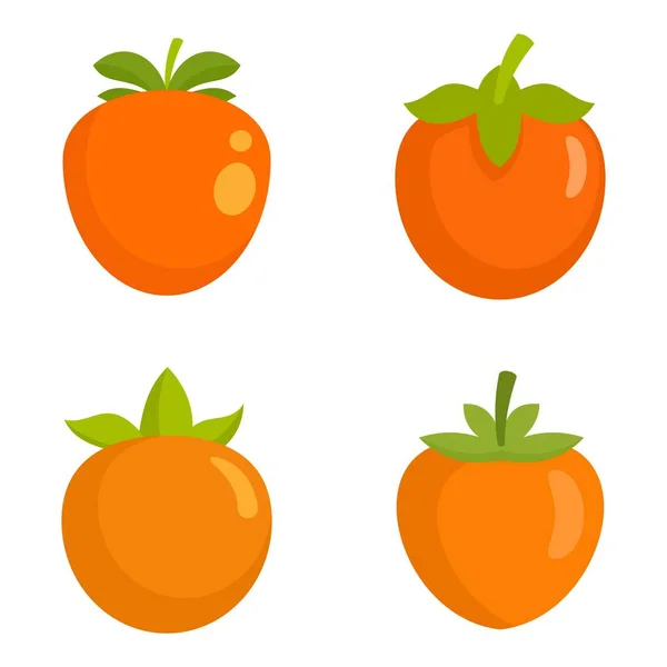 Set ikon persimmon, gaya datar - Stok Vektor