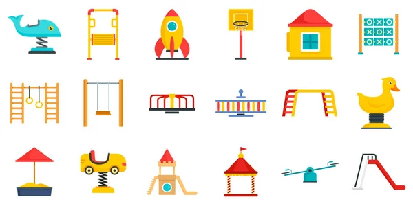 Conjunto de iconos de patio de niños, estilo plano — Vector de stock