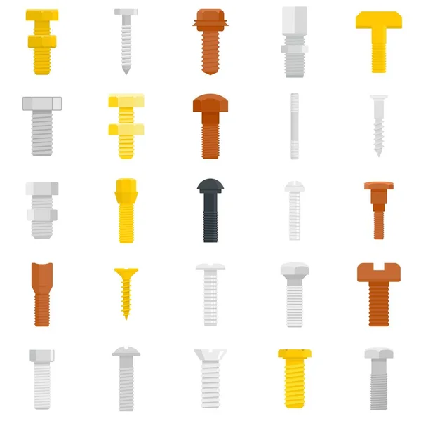 Conjunto de iconos de tornillo, estilo plano — Vector de stock