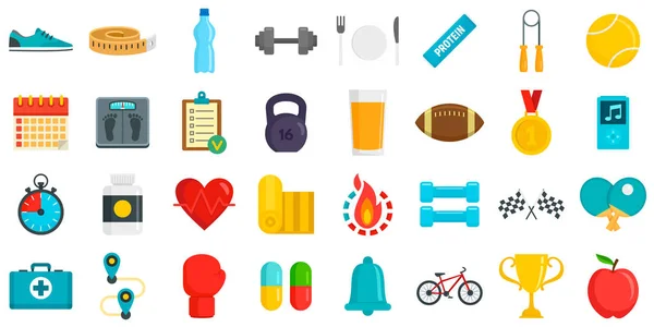 Conjunto de aplicaciones para iconos de fitness, estilo plano — Vector de stock