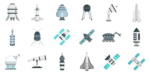 Technologie de recherche spatiale icônes ensemble, style plat — Image vectorielle