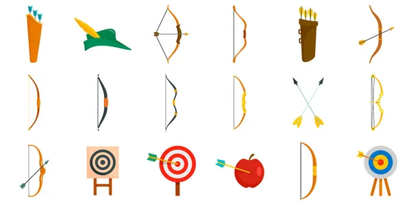 Ensemble d'icônes de tir à l'arc, style plat — Image vectorielle