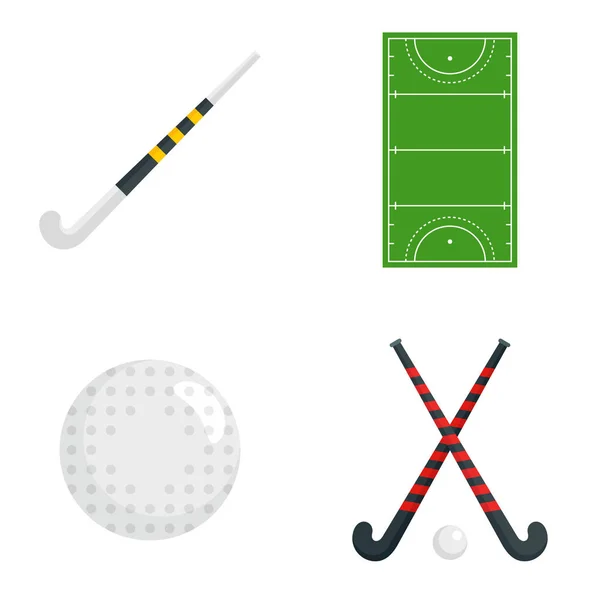 Conjunto de iconos de hockey sobre hierba, estilo plano — Archivo Imágenes Vectoriales