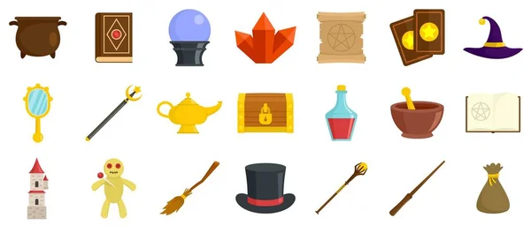 Wizard tools icons set, flat style — Stock Vector
