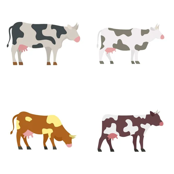 Conjunto de ícones de vaca, estilo plano —  Vetores de Stock