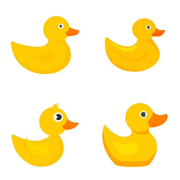 Yellow duck icons set, flat style — Stock Vector