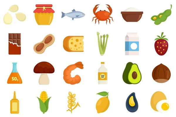 Conjunto de ícones de alergia alimentar, estilo plano — Vetor de Stock