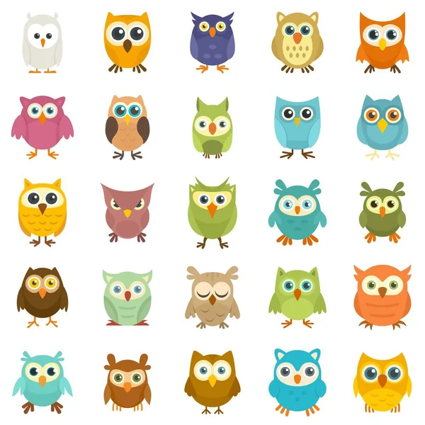 Owl icons set, flat style — Stock Vector