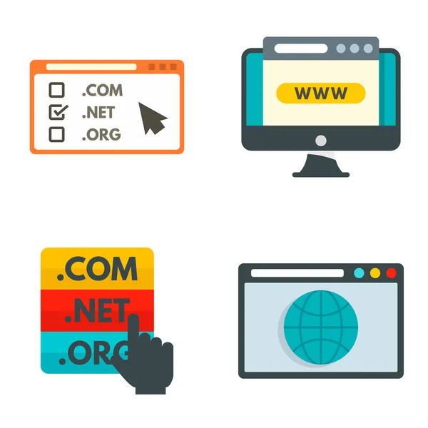 Domain icons set, flat style — Stock Vector