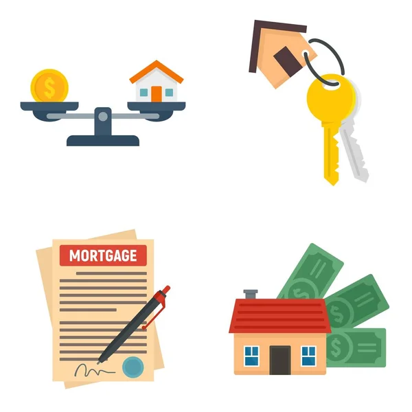 Conjunto de ícones de hipoteca, estilo plano — Vetor de Stock
