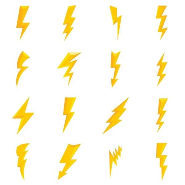 Lightning bolt icons set, flat style — Stock Vector