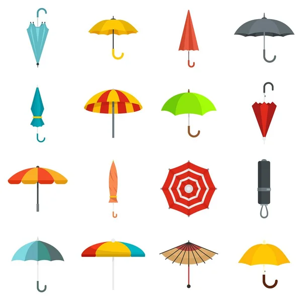 Umbrella icons set, flat style — Stock Vector