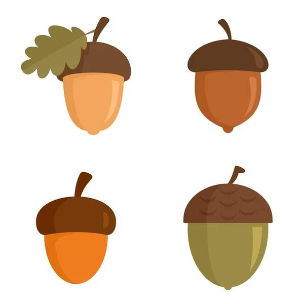 Acorn icons set, platte stijl — Stockvector