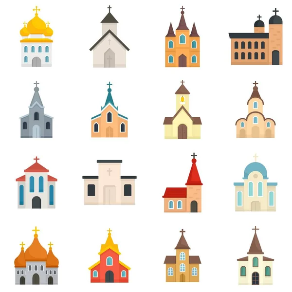 Church icons set, flat style — Stock Vector