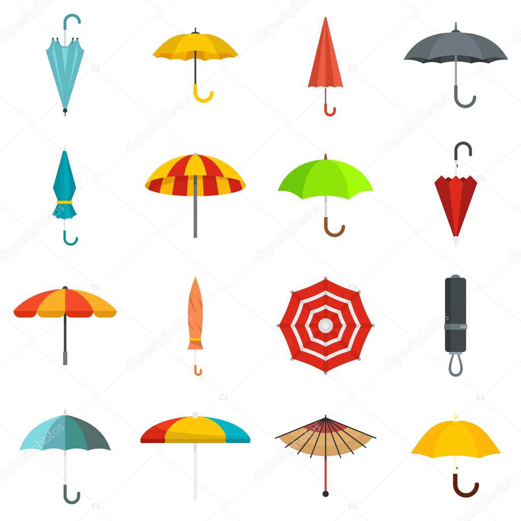 Umbrella icons set, flat style