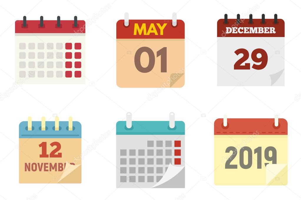 Calendar icons set, flat style
