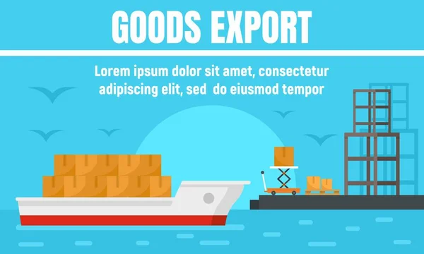 Banner de concepto de exportación de mercancías portuarias, estilo plano — Vector de stock