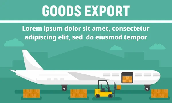 Banner de concepto de exportación de mercancías de avión, estilo plano — Vector de stock